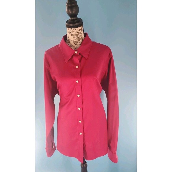 Womens No Iron Pinpoint Oxford 2x Button Front Long Sleeve Plum Lands End - Picture 10 of 13